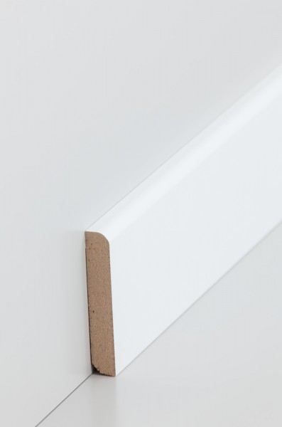 Sockelleiste Weiß 10 x 58 mm Oberkante abgerundet MDF-Kern mit lackierfähiger Folie ummantelt