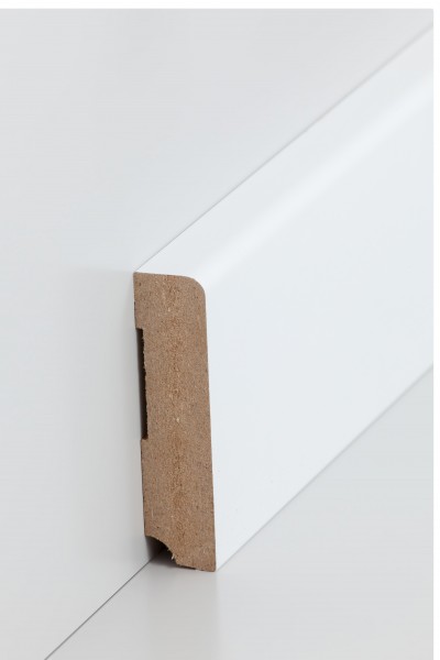 Sockelleiste Weiß 19 x 80 mm Oberkante abgerundet MDF-Kern mit lackierfähiger Folie ummantelt