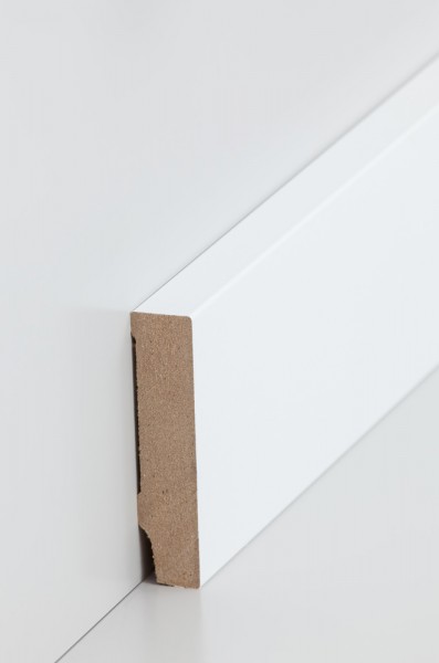 Sockelleiste Weiß 16 x 70 mm Oberkante rechteckig MDF-Kern mit lackierfähiger Folie ummantelt