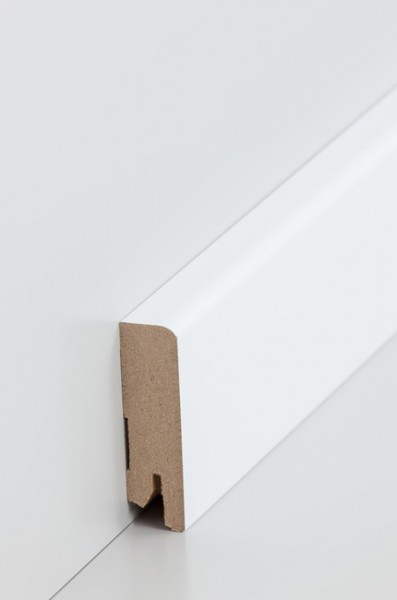 Sockelleiste Weiß 16 x 58 mm Oberkante abgerundet MDF-Kern, lackierfähiger Folie ummantelt