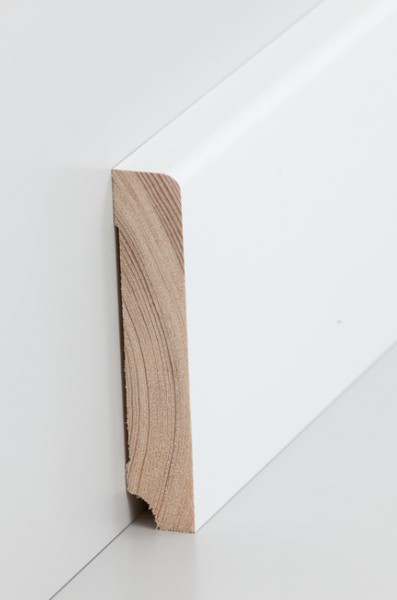 Massivholz Holzsockelleiste, Oberkante abgerundet 19x100mm Kiefer deckend weiß (RAL 9016) lackiert