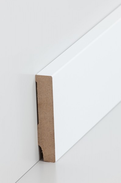 Sockelleiste Weiß 16 x 80 mm Oberkante rechteckig MDF-Kern mit lackierfähiger Folie ummantelt