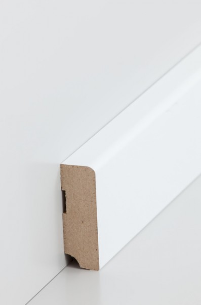 Sockelleiste, Oberkante abgerundet, MDF-Kern mit lackierfähiger Folie ummantelt, 19 x 58 mm, Länge: