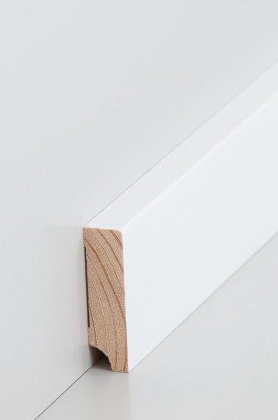 Holz Sockelleiste Kiefer deckend weiß RAL 9016 lackiert Oberkante rechteckig 16 x 60 mm