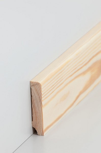 Massivholz Holzsockelleiste, Oberkante abgerundet 1,3x60mm Kiefer klar lackiert
