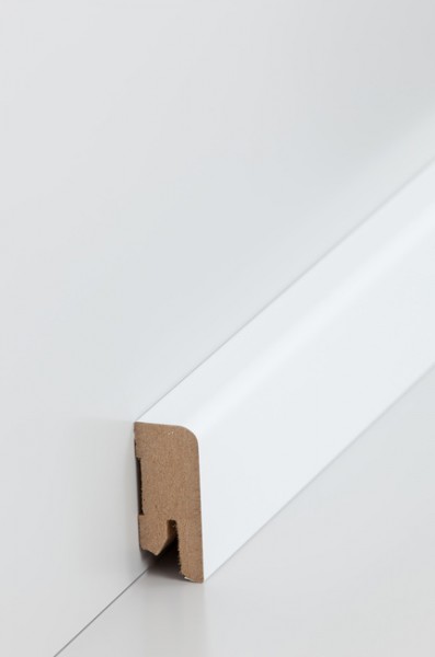 Sockelleiste Weiß 16 x 40 mm Oberkante abgerundet MDF-Kern lackierfähiger Folie ummantelt